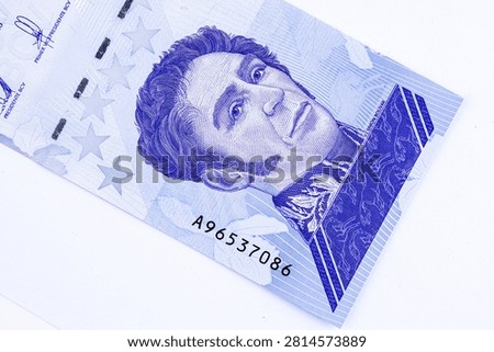 A high-resolution macro shot showcasing a segment of the(500 Mil) Venezuelan Bolívares Soberanos banknote, issued in September 2020.