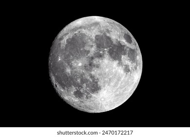 A high-resolution photograph of the full moon, capturing the intricate details of its surface against the dark night sky. - Powered by Shutterstock