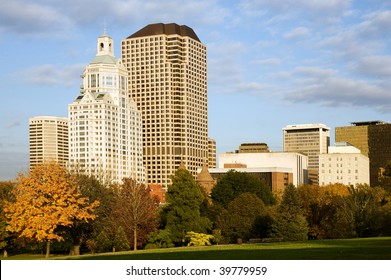 Highrise Buildings Along Bushnell Park, Downtown Hartford