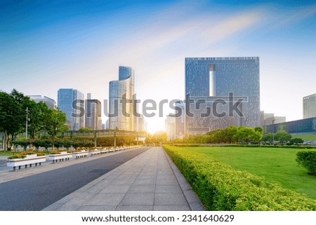 High-rise buildings near the lawn, Hangzhou, China