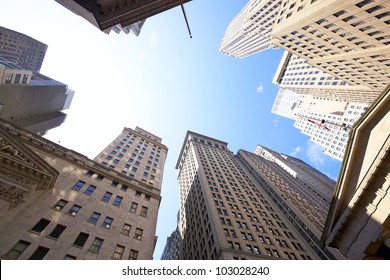 Highrise Buildings At The Wall Street Financial District In New York City, USA