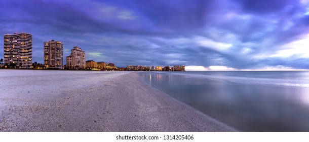 Highrises along Tigertail Beach at night on Marco Island, Florida