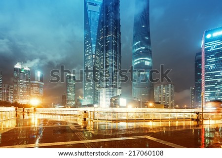 High-rises in Shanghai's new Pudong banking and business district, across the Huangpu river from the old city