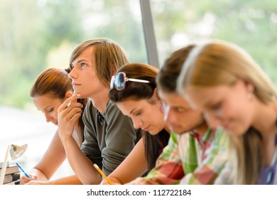 High-school Student Thinking At Exam Class Teens Writing College Study