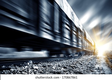 A high-speed Freight train, motion blur.