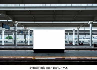 High-Speed Rail Background Blank Billboard Mock up on Railway Platform