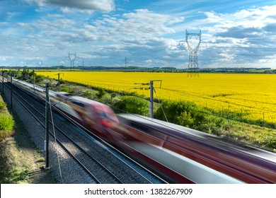 High-speed Train Crossing A Countryside In France