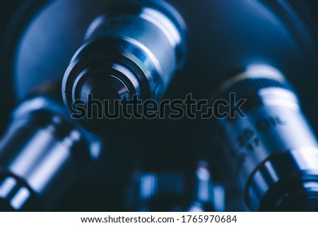 Hight technology microscope at science laboratory for technician using in a histological sample education, a biopsy in the laboratory of research