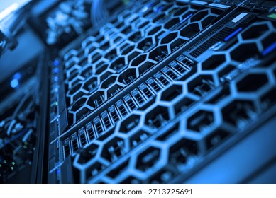 High-tech data center showcasing advanced server rack technology emphasizing efficient cooling systems and robust hardware for modern digital infrastructure.