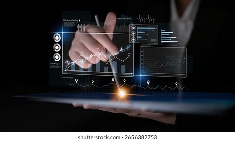 High-tech data visualization dashboard for analytics and performance tracking, including data visualization, trend, data report, and data chart. Latch
