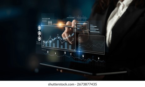 High-tech data visualization dashboard for analytics and performance tracking, including data visualization, trend, data report, and data chart. Latch