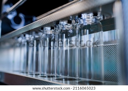 High-tech laboratory measuring equipment. Glass flasks. Medical laboratory.