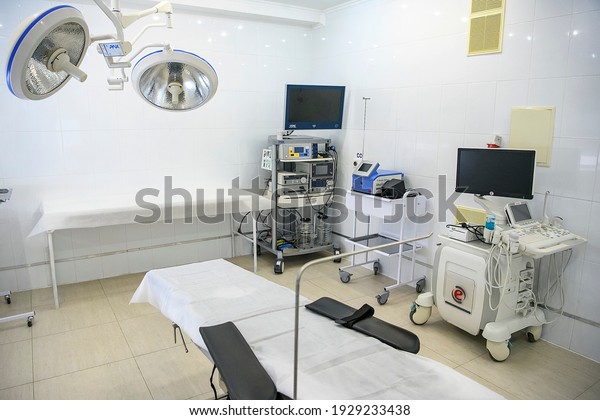 High-tech medical equipment\
in operating chamber in one of the hospitals in Kyiv, Ukraine.\
December 2018