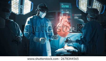 In a High-tech Operating Room, Surgeons Leverage Augmented Reality to Visualize a 3d Heart Model, Precision Treatment in Cardiac Procedures, Healthcare Innovations.