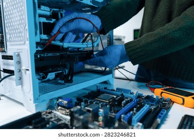 High-tech semiconductor microchip processing unit on circuit board, modern CPU technology for AI, computer hardware and electronic component concept.