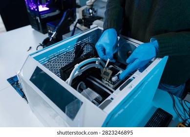 High-tech semiconductor microchip processing unit on circuit board, modern CPU technology for AI, computer hardware and electronic component concept.