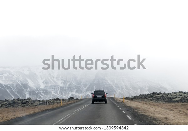 Highway 1 Iceland. Clear road covered in\
winter.ring road, route 1 in\
Iceland