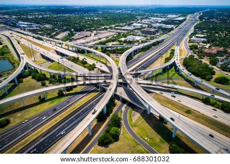 Highway 183 and Mopac Expressway Interstate Highway Interchange Overpass Turn arounds and Transportation Technology Urban Sprawl United States Highway System Austin Texas USA 