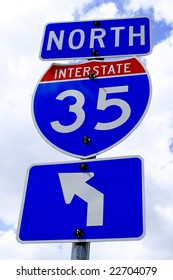 A Highway 35 Road Sign In Texas.