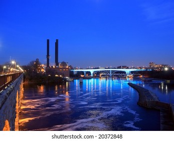 Highway 35W Bridge Over Mississippi River In Minneapolis, View From Stone Arch Bridge