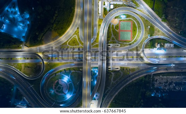 Highway from\
aerial view. Aerial highway junction. Urban highway and lifestyle\
concept. it\'s very\
beautiful.