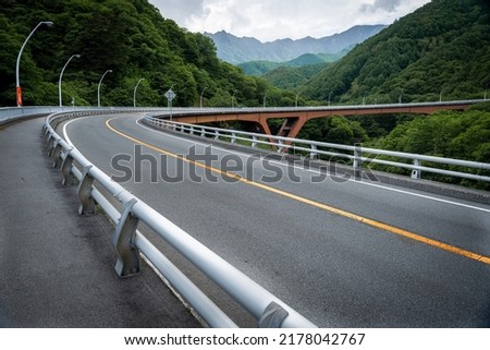 Highway bridge amazing technology in Japan. Mountain range dramatic sky with Photography 