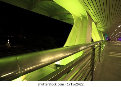 Highway Bridge At Green Night