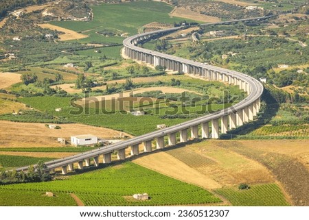 Highway bridge on pillars in Sicily, Italy, Europe.