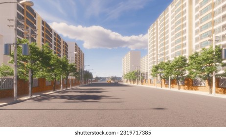 Highway and buildings in Japanese anime style background. 3d rendering 4k - Shutterstock ID 2319717385