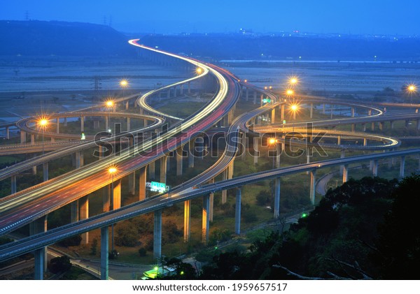 Highway interchange scenery\
at dusk