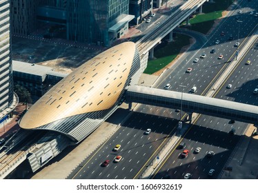 Highway intersection and Metro Train in Dubai, UAE