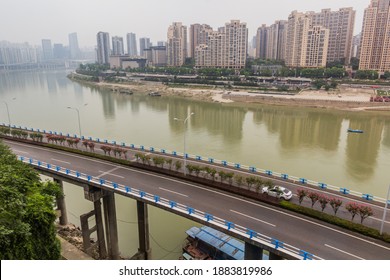 Highway And Jialing River In Chongqing, China