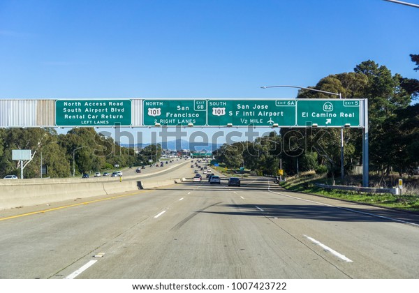 Highway junction near the\
San Francisco International Airport, San Francisco bay area,\
California