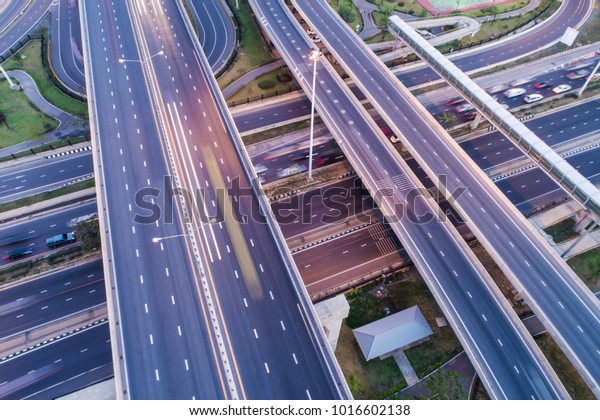 Highway junction road with light and cr\
movement, Urban\
transport