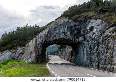 A highway passing through a tunnel at Susten Pass, Switzerland.