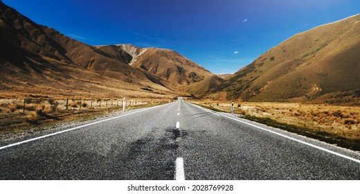 Highway Road With Mountain Range Background Free Image