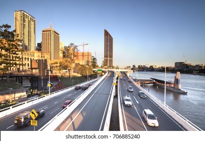 Highway Road  On The Background Of Brisbane City