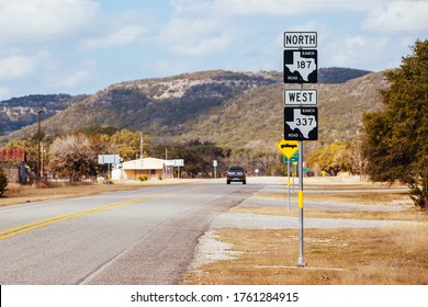 A Highway Road Sign Near Bandera In Texas, USA