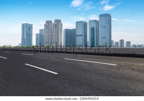 Highway Road and Skyline of Modern Urban\
Architecture in Hangzho