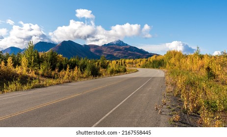 Highway, Road Trip Views In Yukon Territory Near Alaska During Fall, Autumn. 