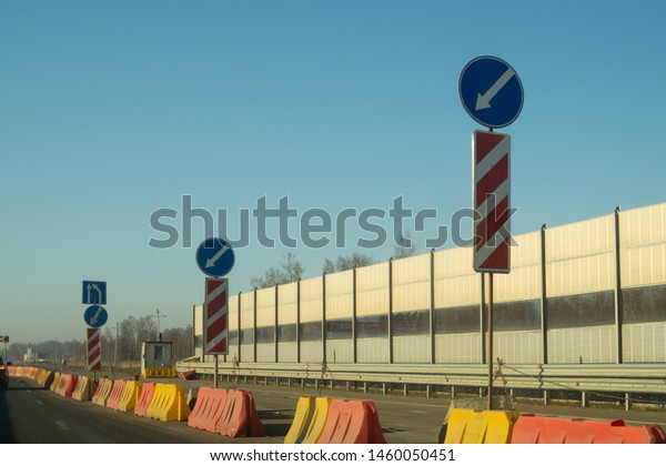 Highway. roadway\
background. way with road\
sign