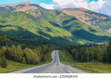 Highway scenery with mountains in background 