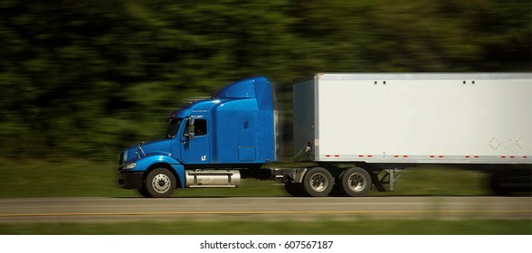 Highway with semi truck in route to deliver