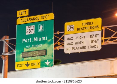 Highway sign from Downtown to Port Miami via Macarthur Causeway
