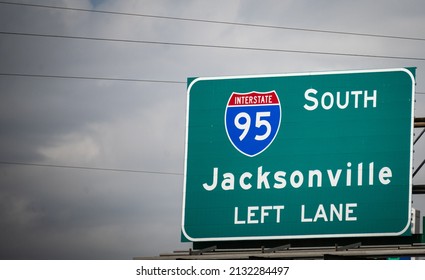 A Highway Sign Leads Travelers Towards Jacksonville, Florida, USA.