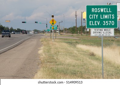 Highway Sign For Roswell, New Mexico