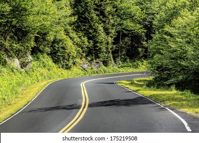 The Highway Through The Natural Forest Of The Great Smoky Mountains National Park