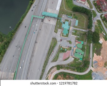 Highway Toll Gate Or Toll Booth Aerial View