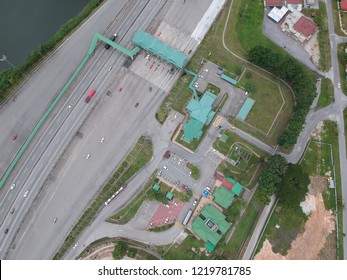 Highway Toll Gate Or Toll Booth Aerial View