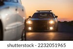 Highway Traffic Patrol Car Pull over, routine Check, Road Inspection Stop. Professional Black Female Police Officer Approaches Vehicle, Asks Driver License and Registration. Cinematic